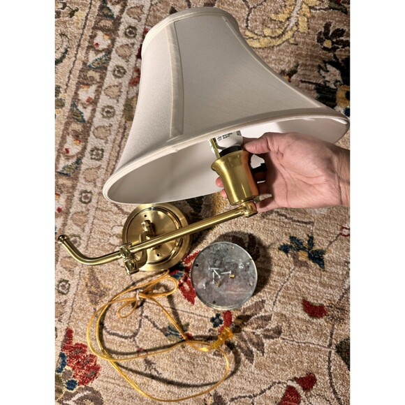 vintage Decorative 1 light Swing Arm Wall Sconce  Brass with white bell shade - Picture 1 of 16